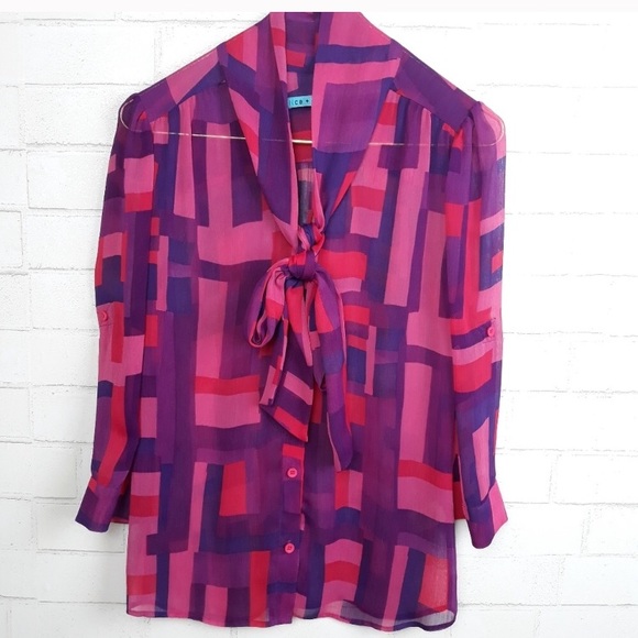 Alice + Olivia Tops - Alice + Olivia Geometric Bow Neck Blouse